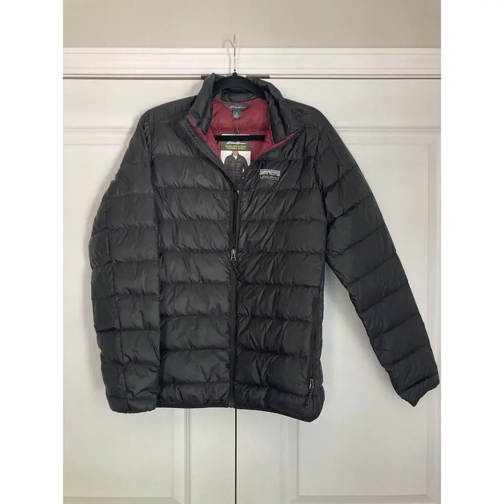 Eddie Bauer Men's Down Packable Jacket Microlight Sizes Small Black 650 Fill NWT